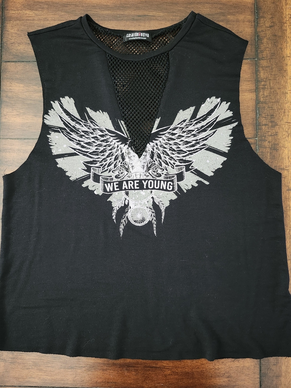 We Are Young Black Graphic Mesh-Trim Tank Top Woman's Small 4-6